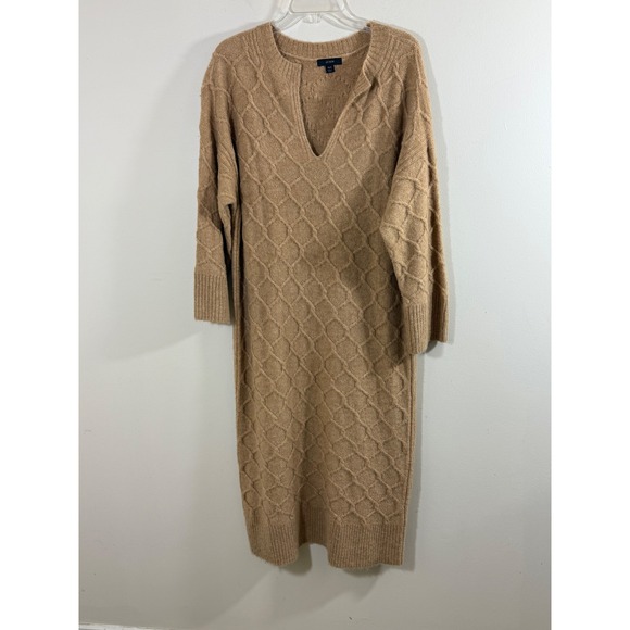 J. Crew Dresses & Skirts - J.Crew Camel Merino Wool Alpaca Sweater Dress S/M Midi Cable Knit Cozy Fall